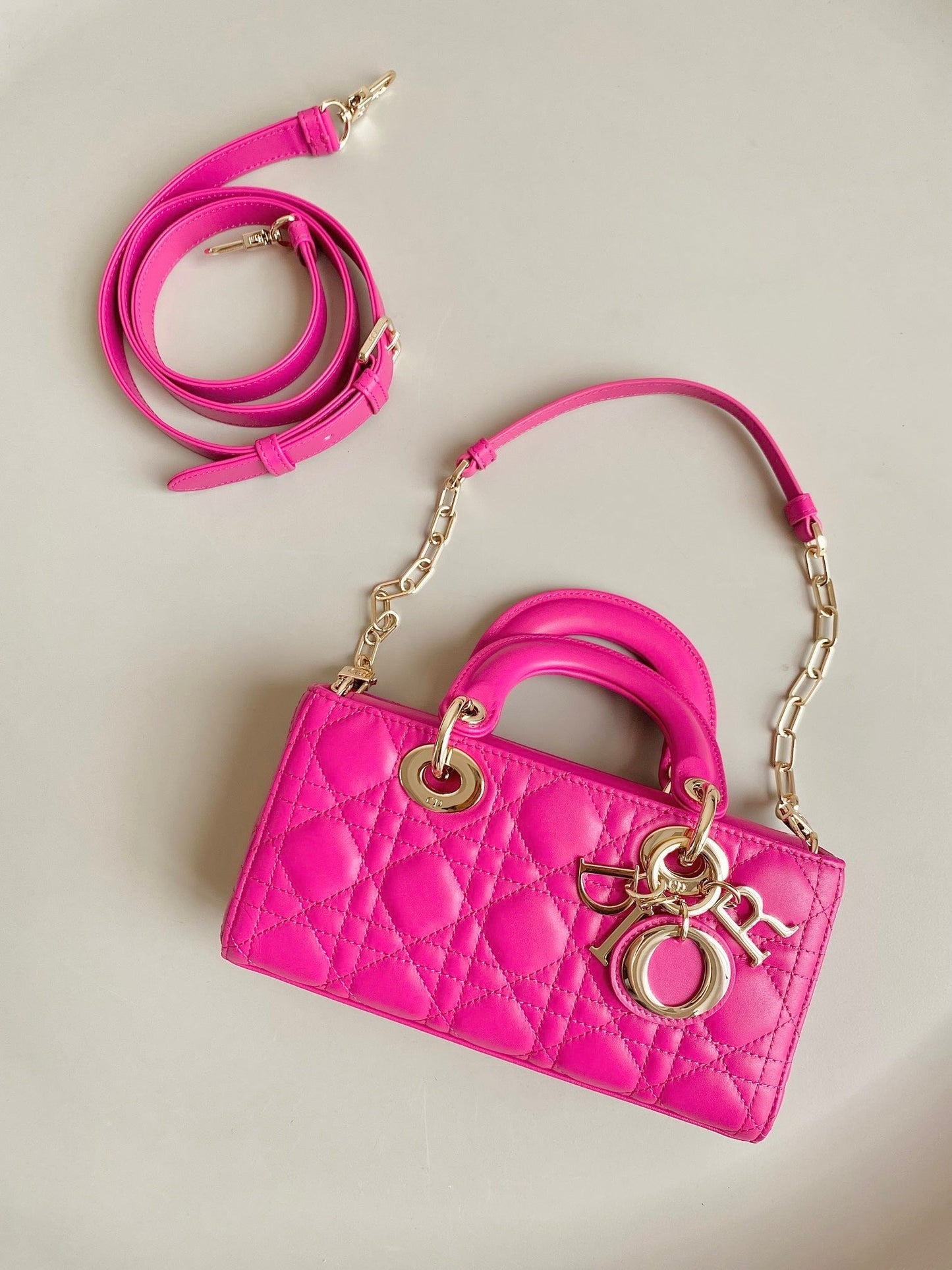 Luxury DiorD-JOY BAG 22 IN HOT PINK LAMBSKIN