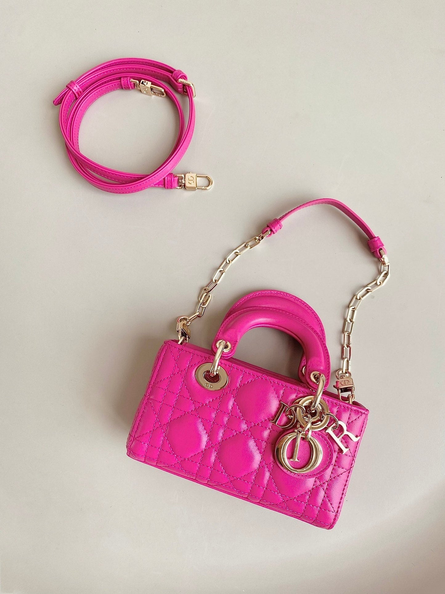 Luxury DiorMINI D-JOY BAG 17 IN HOT PINK LAMBSKIN