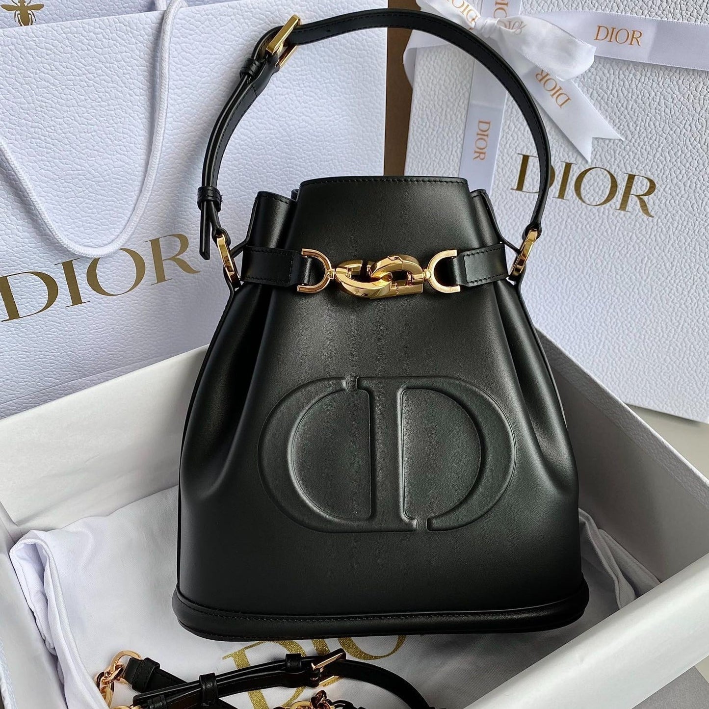 Luxury DiorMEDIUM C'EST 24 IN BLACK CD-EMBOSSED CALFSKIN