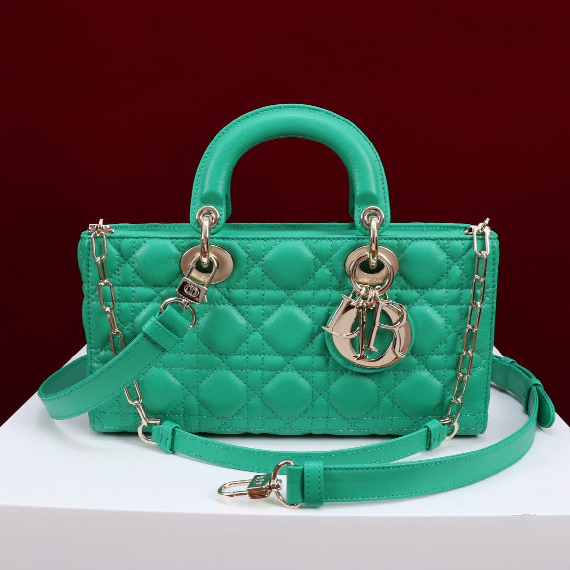 Luxury Diormedium lady d-joy 26 jade green lambskin
