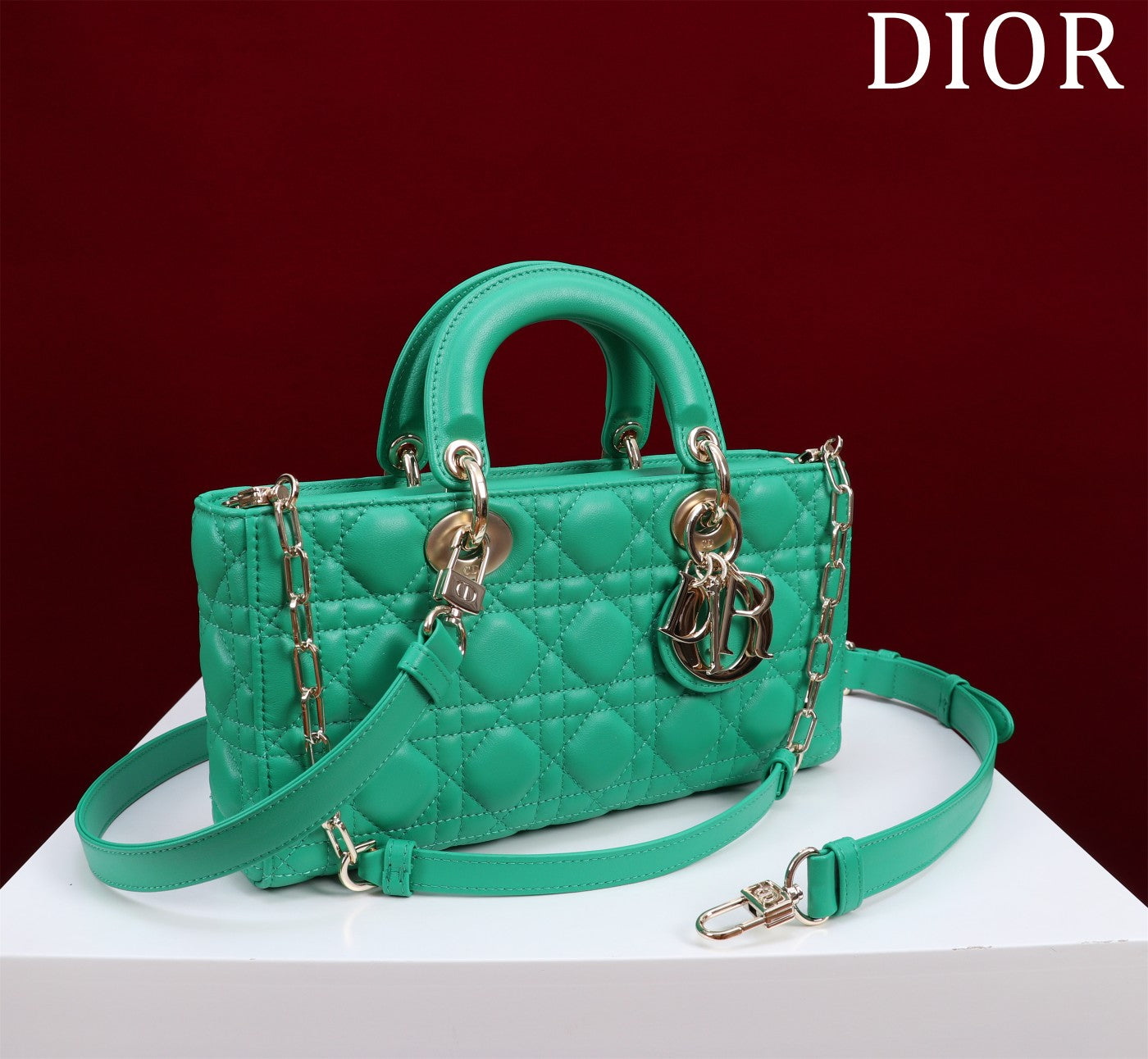 Luxury Diormedium lady d-joy 26 jade green lambskin