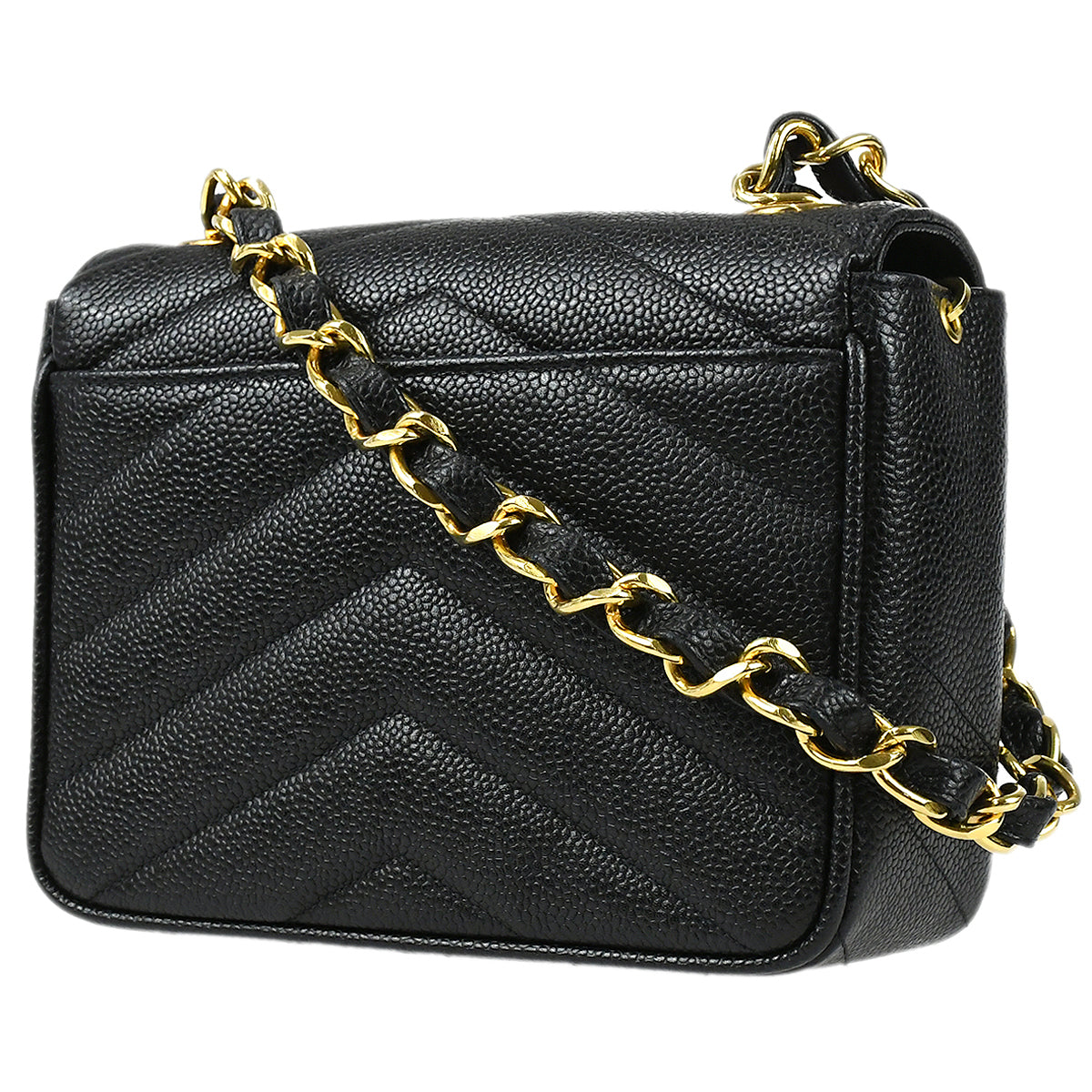 CHANEL 1994-1996 Chevron Letter Flap Mini Black Caviar 67698