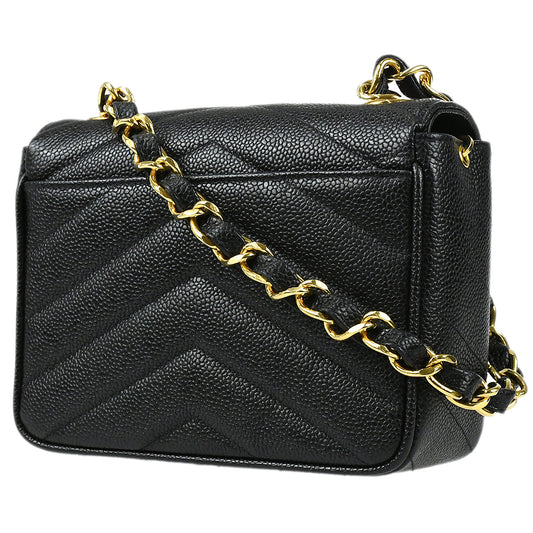 CHANEL 1994-1996 Chevron Letter Flap Mini Black Caviar 67698