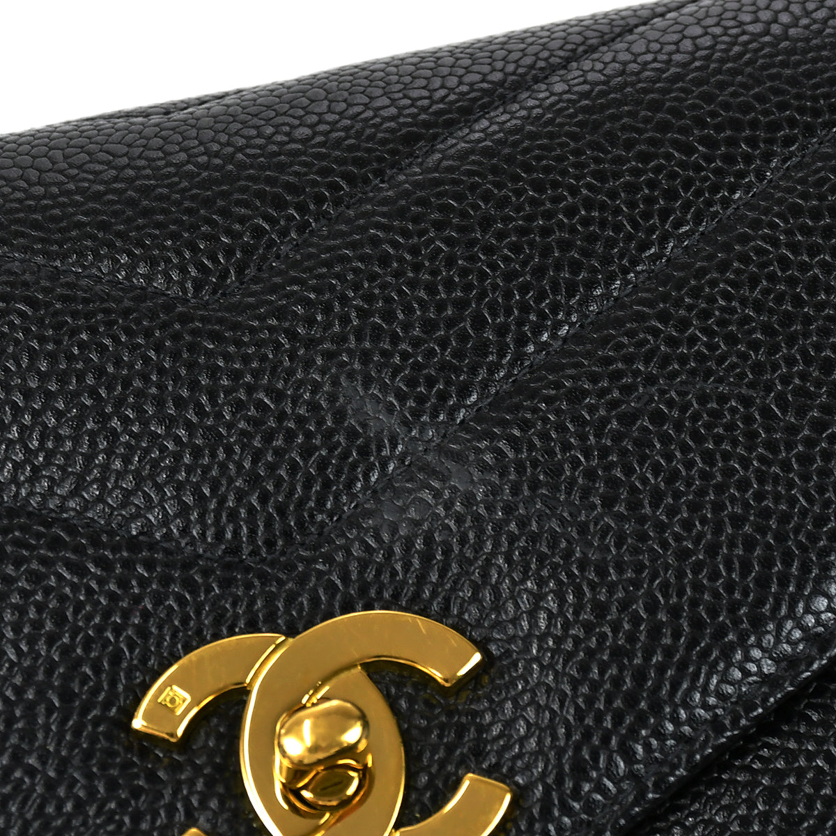 CHANEL 1994-1996 Chevron Letter Flap Mini Black Caviar 67698