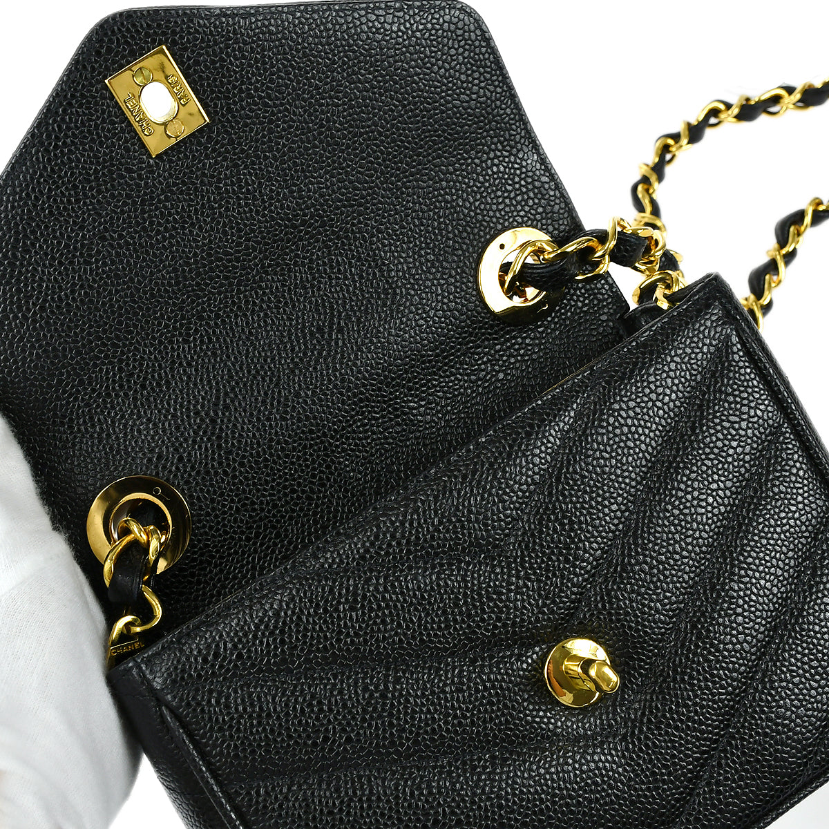 CHANEL 1994-1996 Chevron Letter Flap Mini Black Caviar 67698