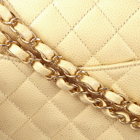 CHANEL 2004 -2005 Classic Double Flap Medium Beige Caviar 67705