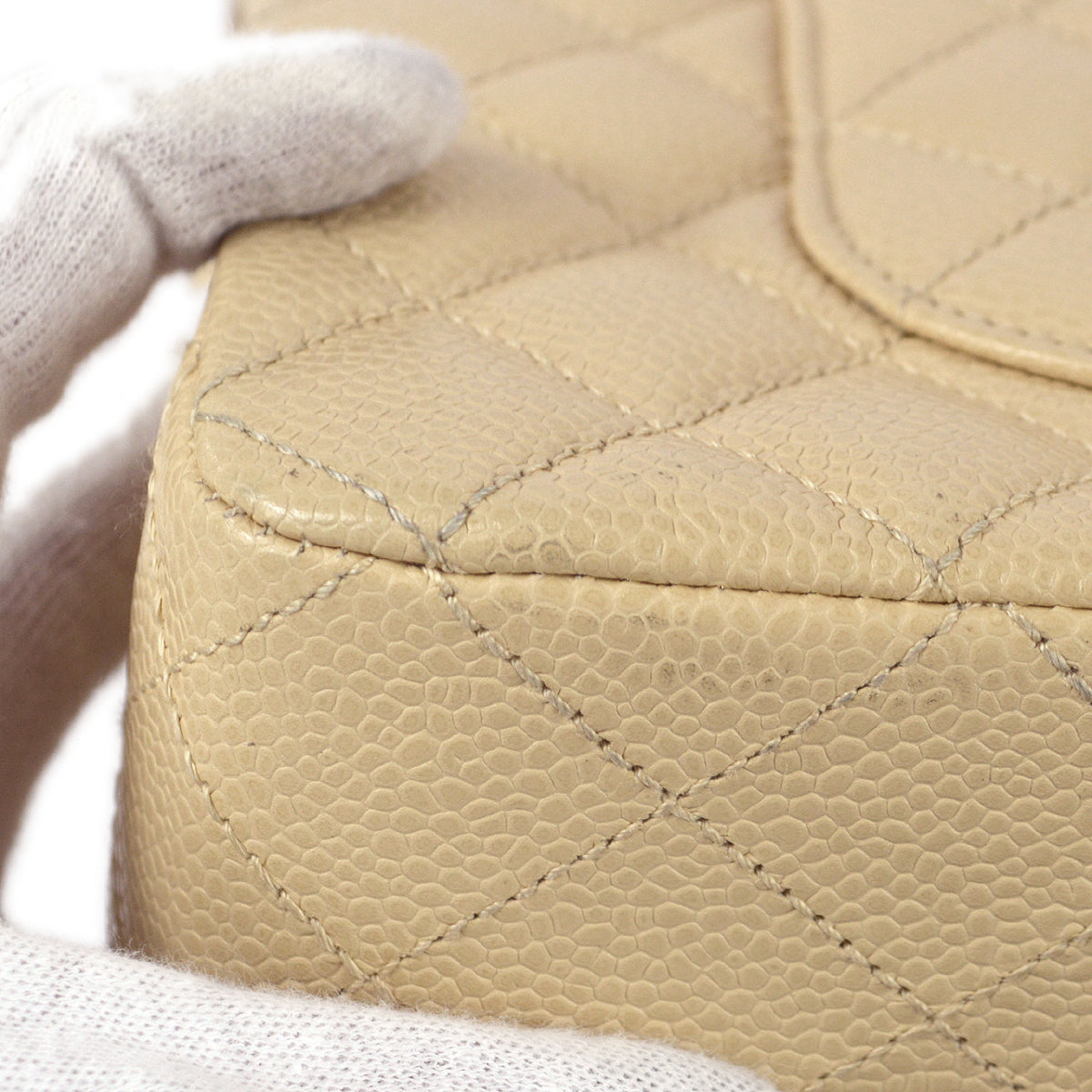 CHANEL 2004 -2005 Classic Double Flap Medium Beige Caviar 67705