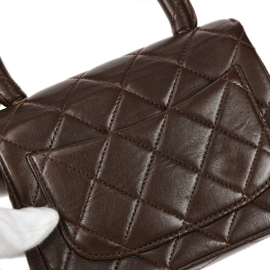 CHANEL 1994 Classic Flap Handbag Micro Brown Lambskin 68064