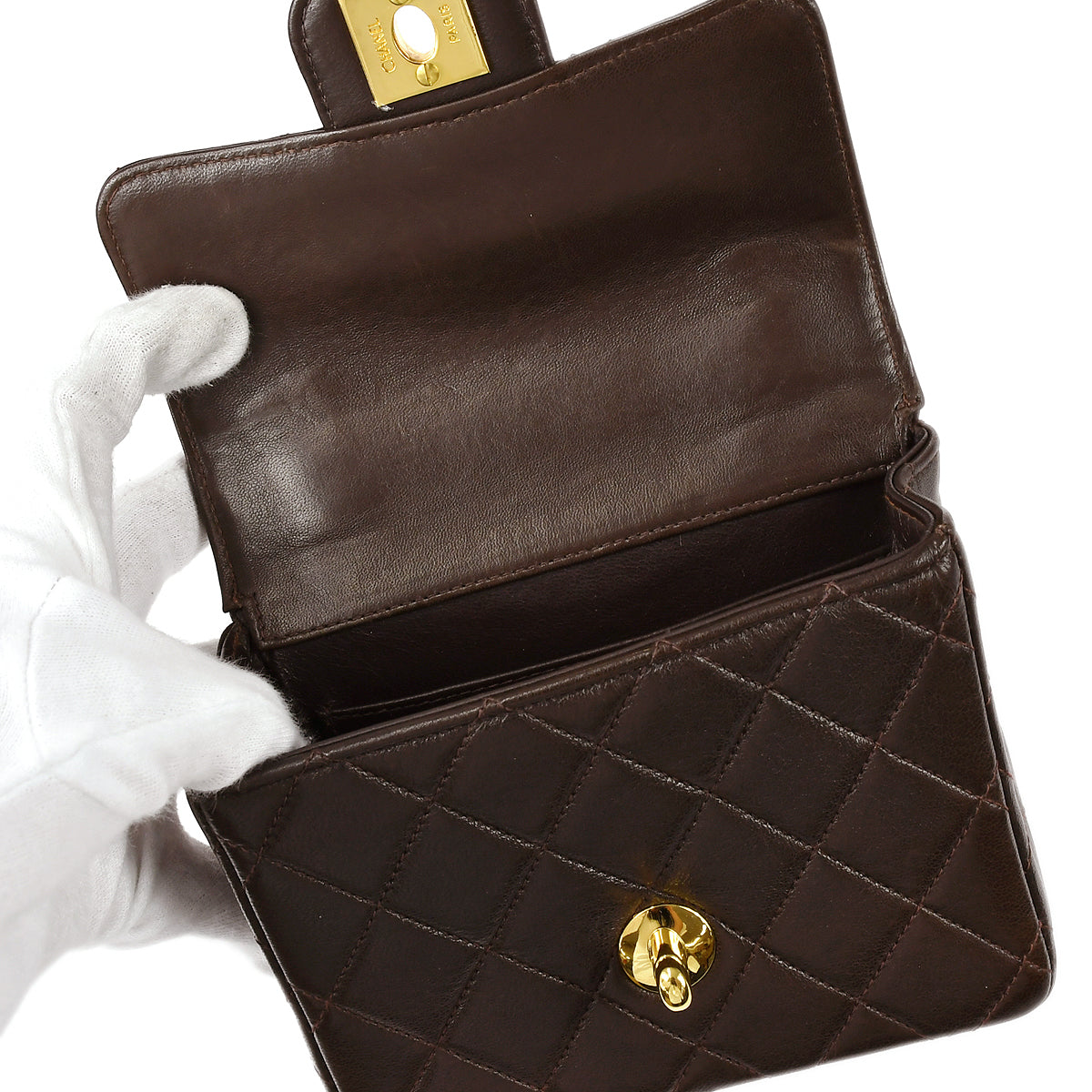 CHANEL 1994 Classic Flap Handbag Micro Brown Lambskin 68064