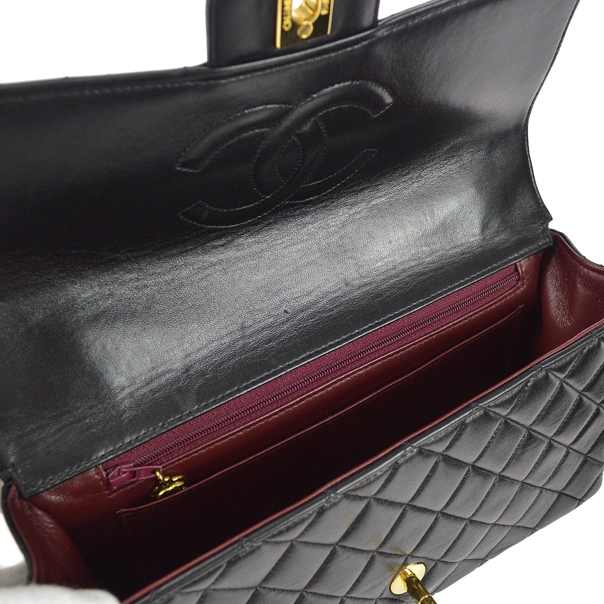 CHANEL 1994-1996 Classic Flap Handbag Medium Black Lambskin 97372