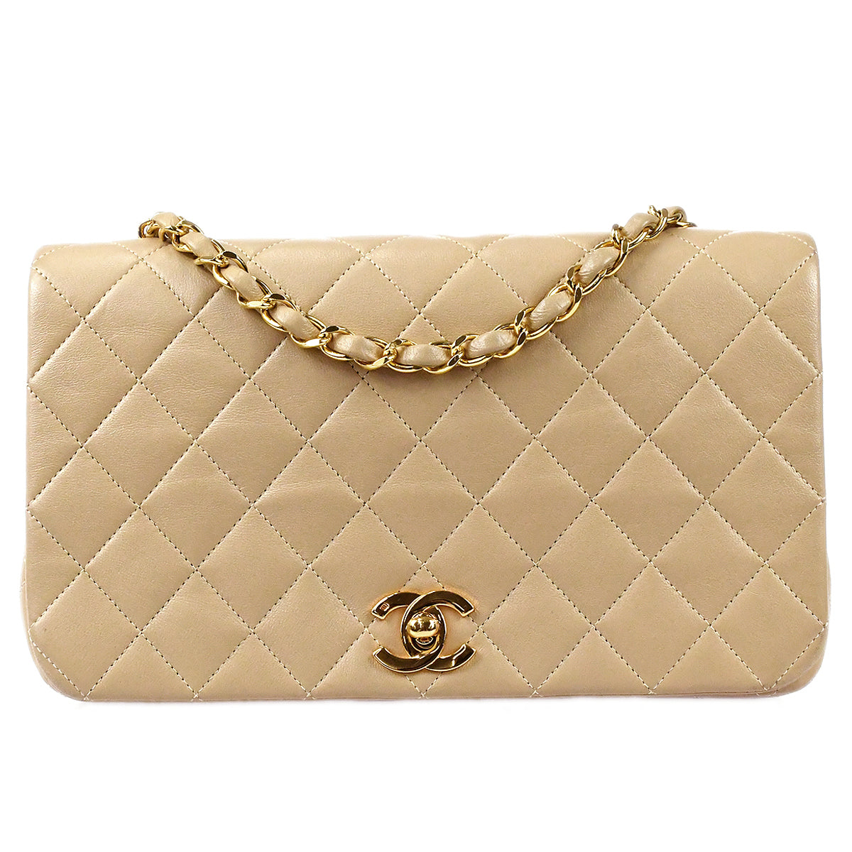 CHANEL 1986-1988 Full Flap Small Beige Lambskin 97831