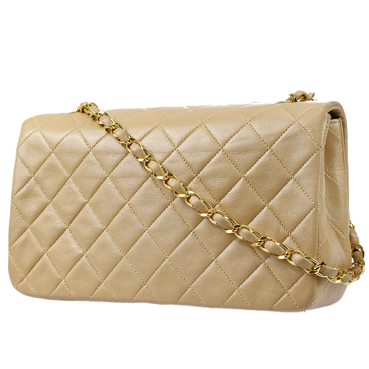 CHANEL 1986-1988 Full Flap Small Beige Lambskin 97831