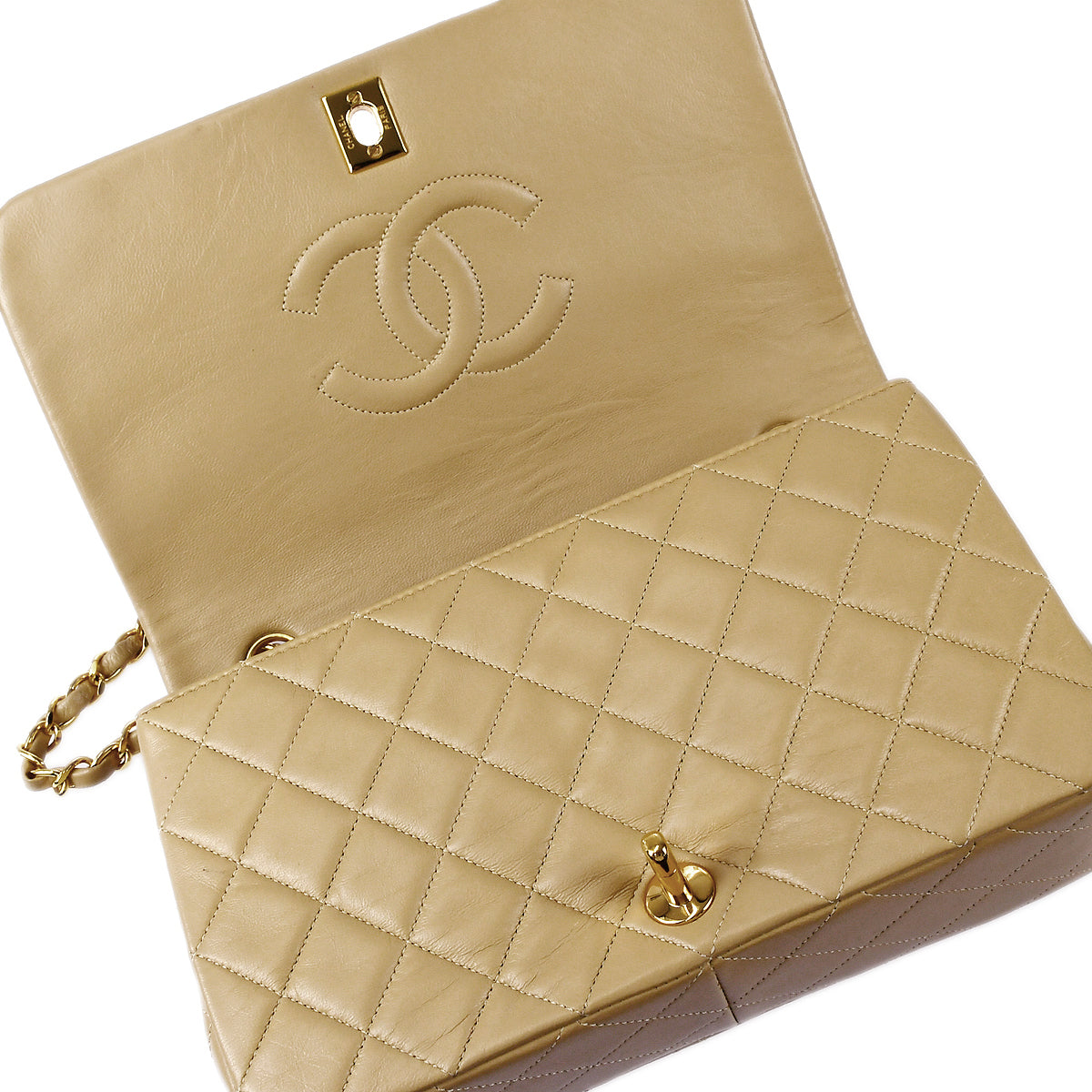 CHANEL 1986-1988 Full Flap Small Beige Lambskin 97831
