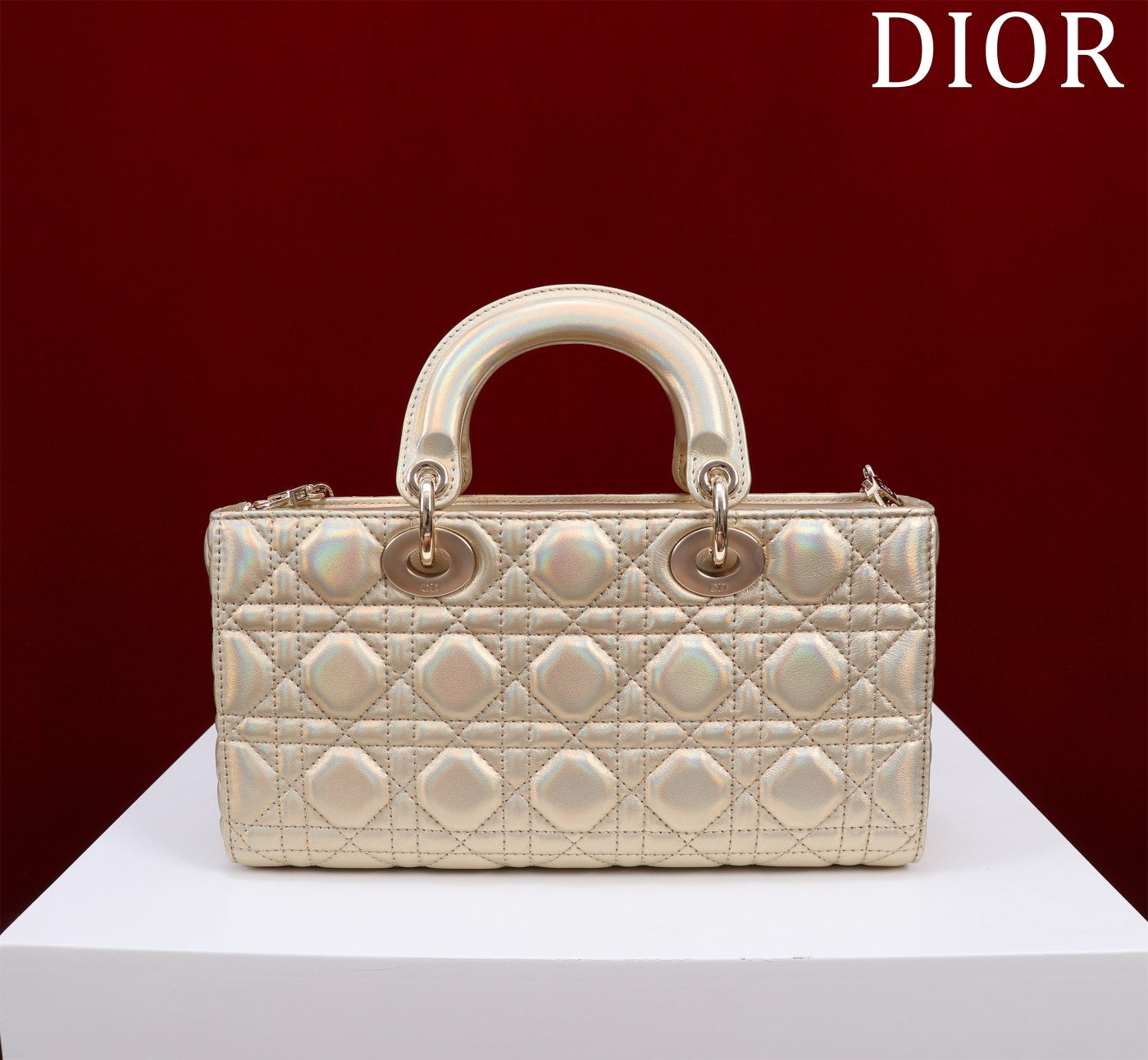 Luxury Diormedium lady d-joy 26 beige metalic lambskin