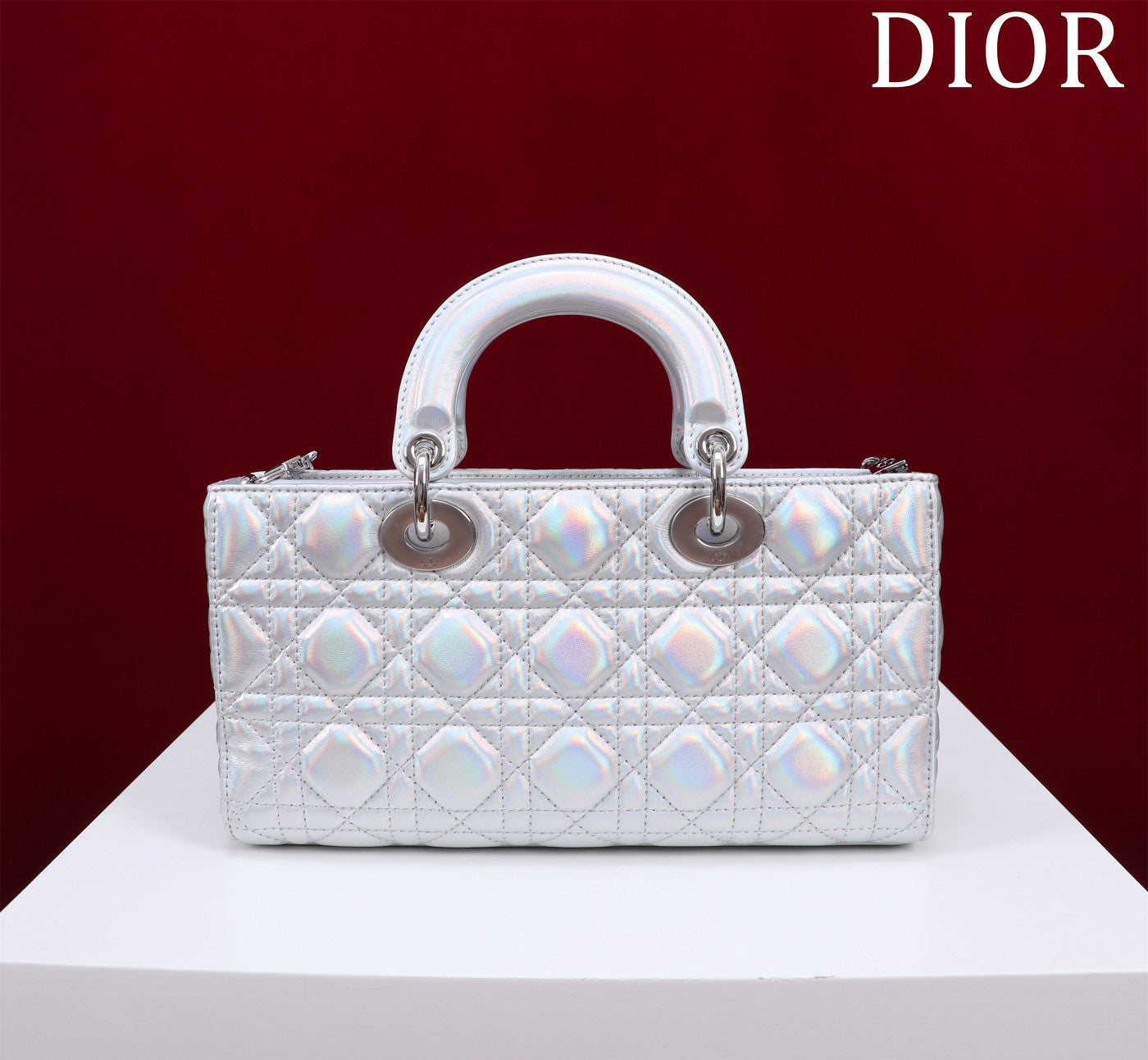 Luxury Diormedium lady d-joy 26 silver metalic lambskin