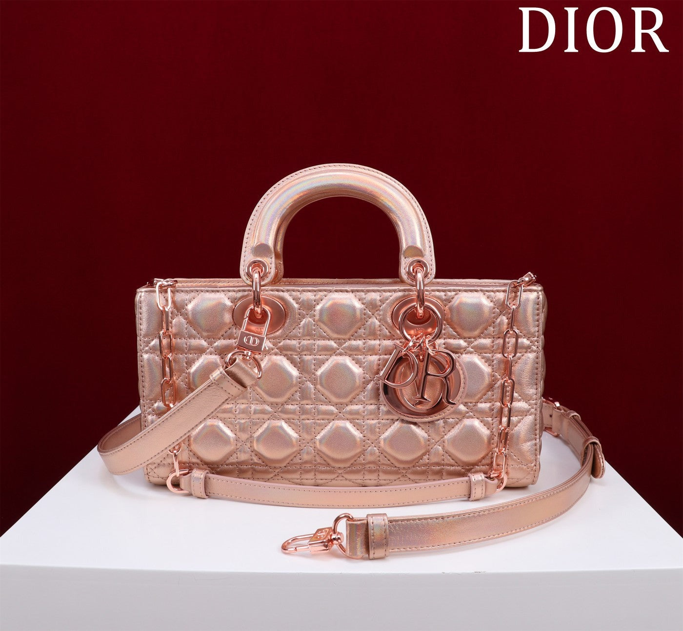Luxury Diormedium lady d-joy 26 rose metalic lambskin