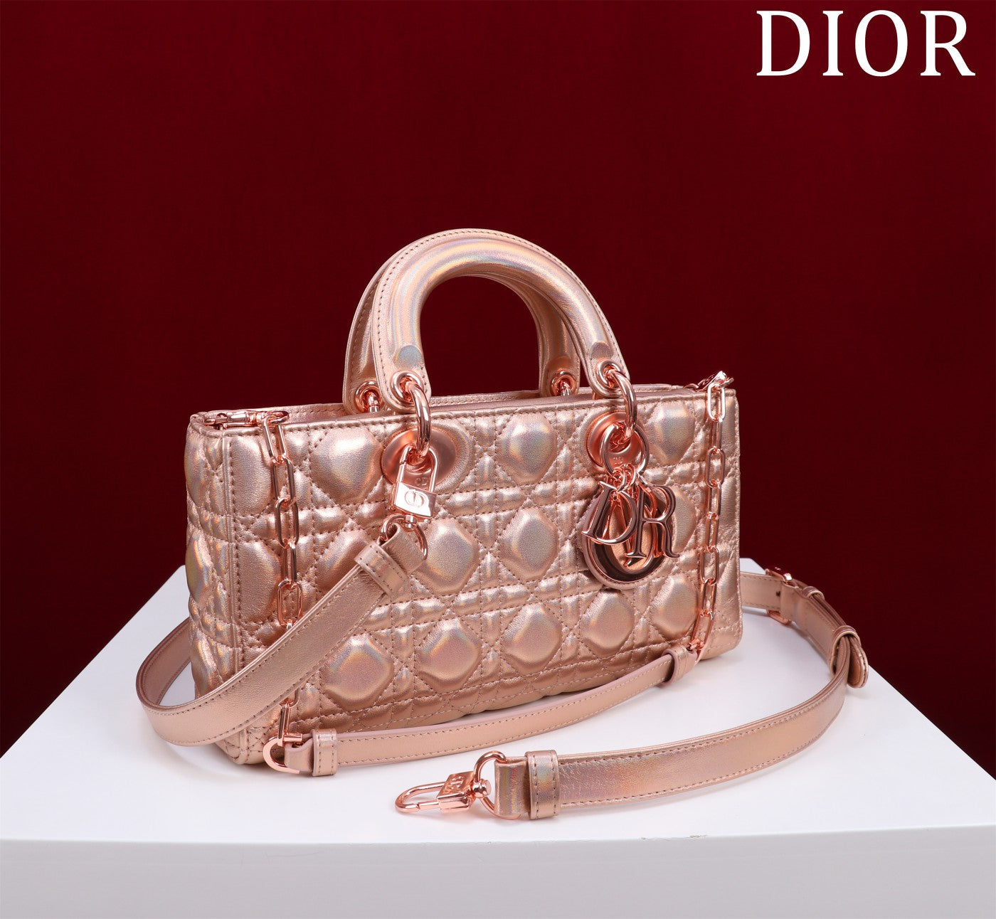 Luxury Diormedium lady d-joy 26 rose metalic lambskin