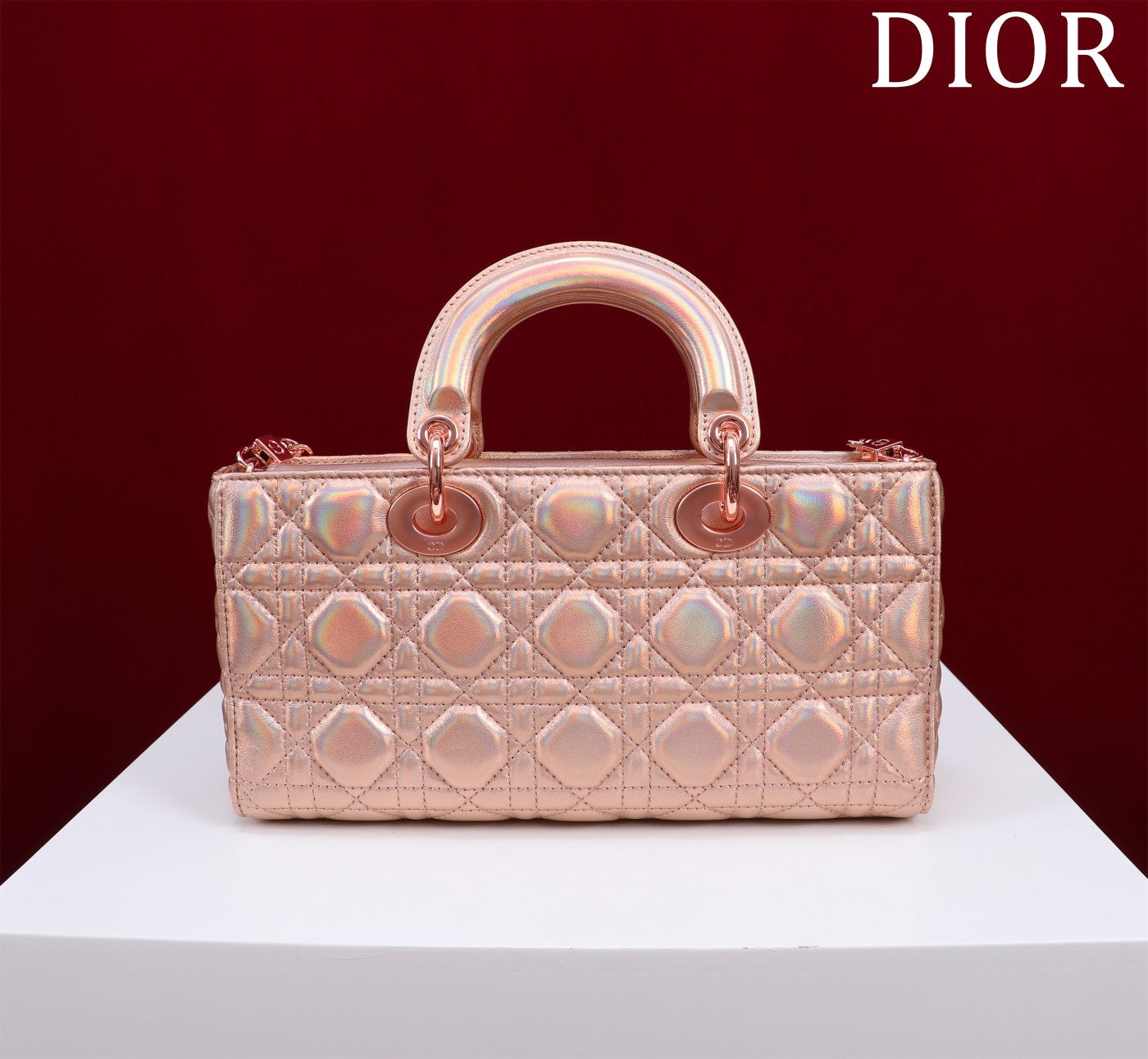 Luxury Diormedium lady d-joy 26 rose metalic lambskin