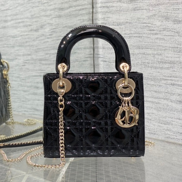 Luxury Diormini lady 17 black patent calfskin