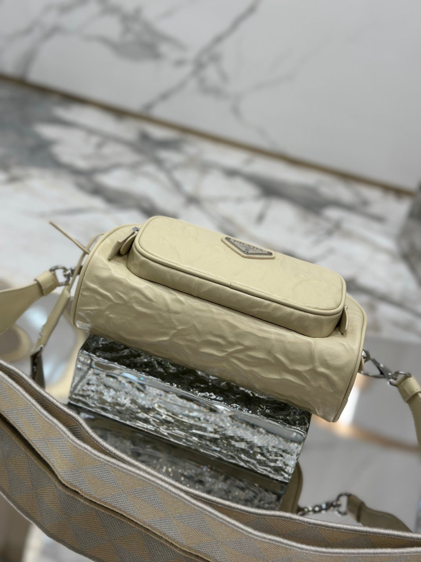 Luxury PradaCAMERA BAG 23 IN CREAM WRINKLED LAMBSKIN