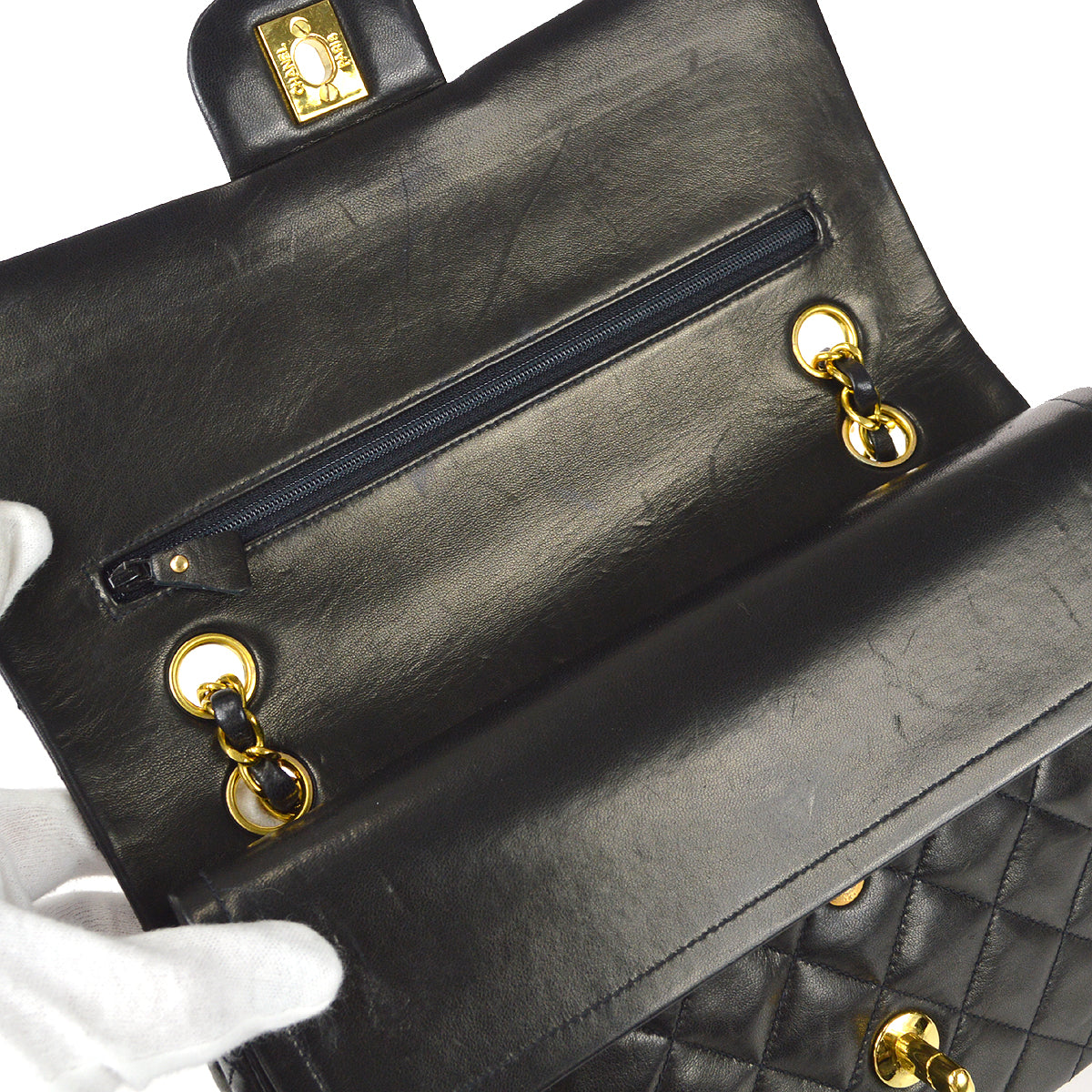CHANEL Classic Double Flap Medium Shoulder Bag Black Lambskin 67283