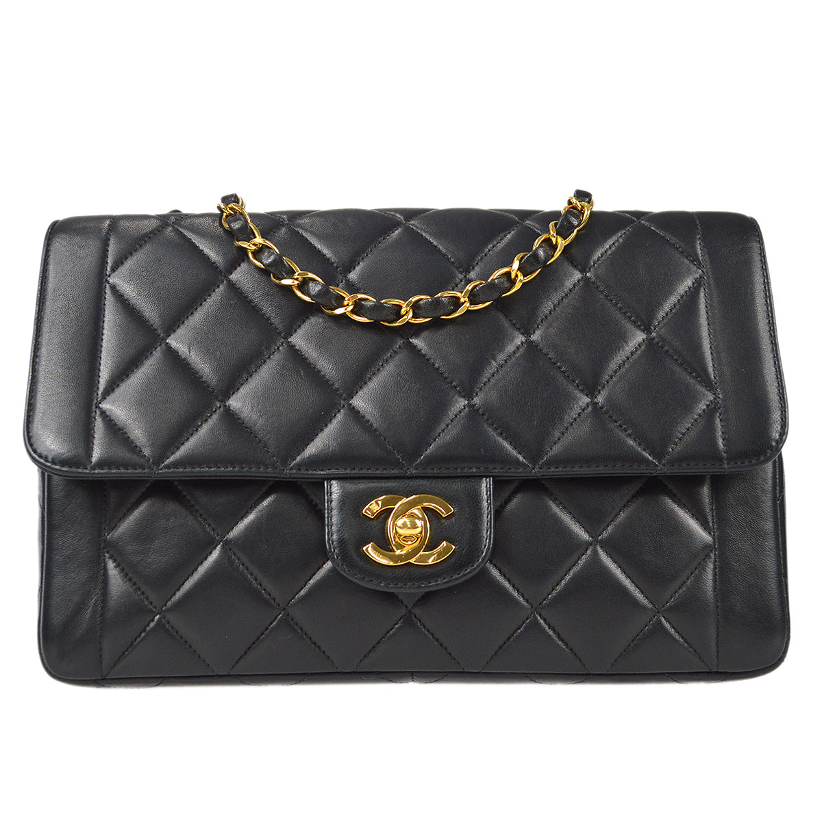 CHANEL Classic Flap Double Chain Shoulder Bag Black Lambskin 68886