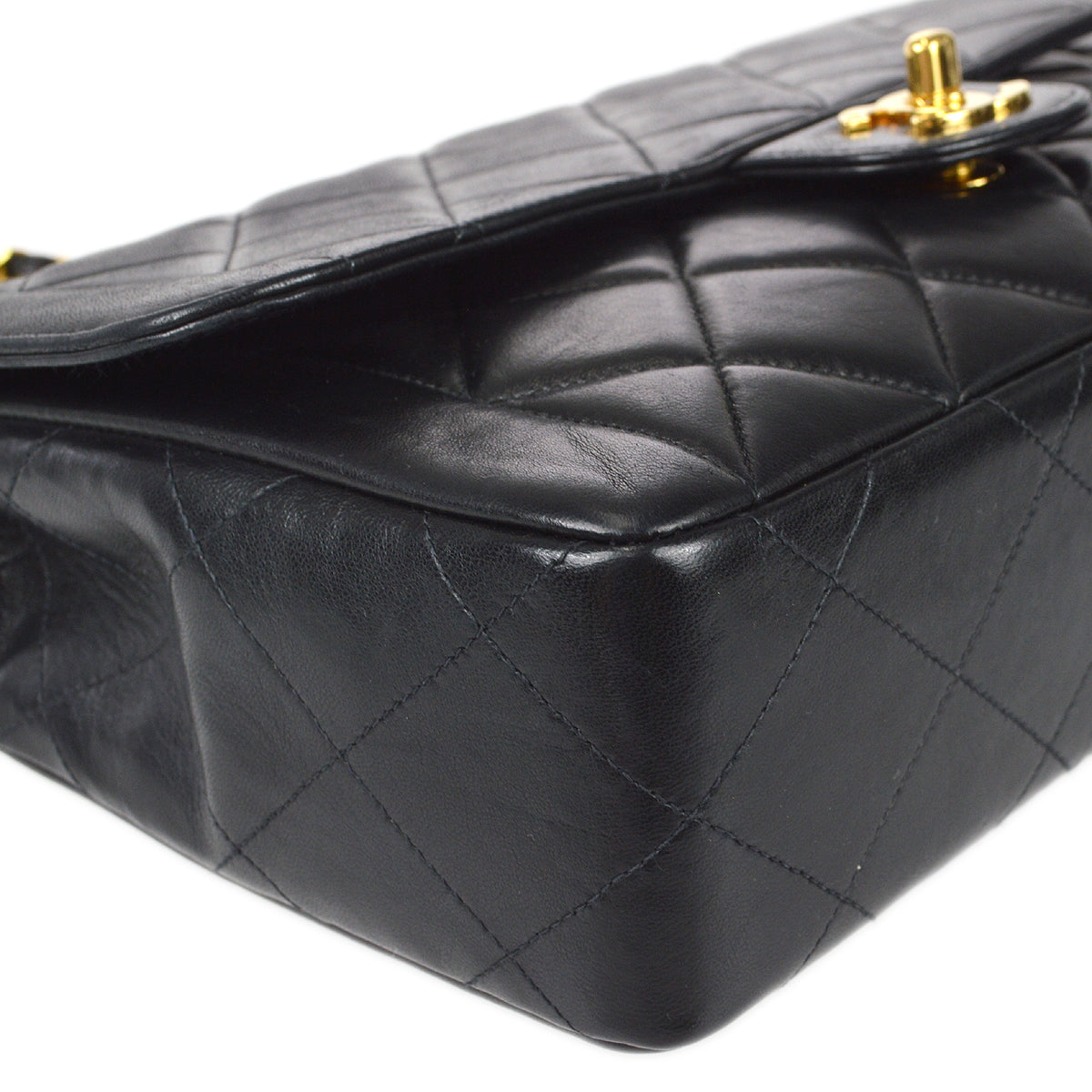 CHANEL Classic Flap Double Chain Shoulder Bag Black Lambskin 68886