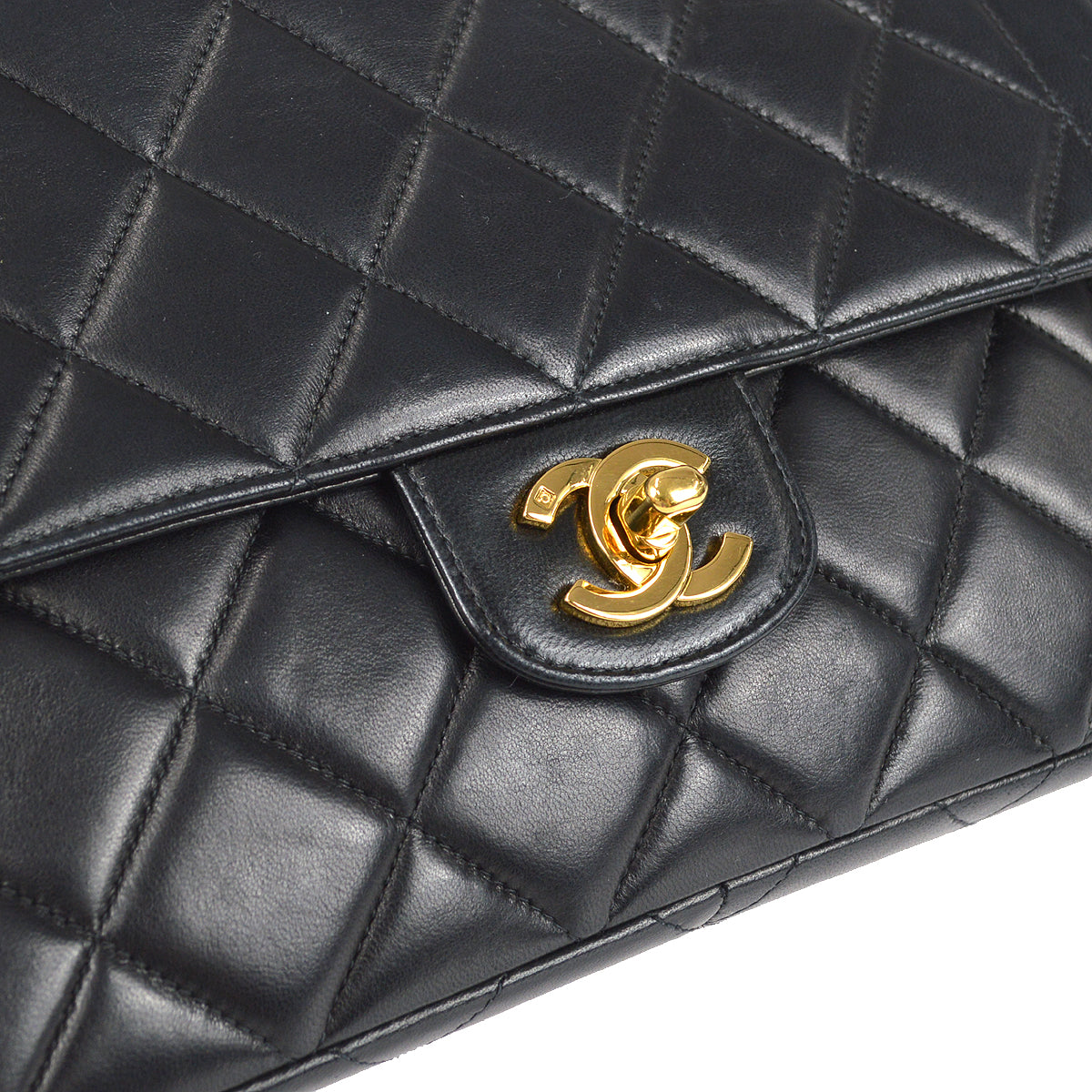 CHANEL Classic Flap Double Chain Shoulder Bag Black Lambskin 68886
