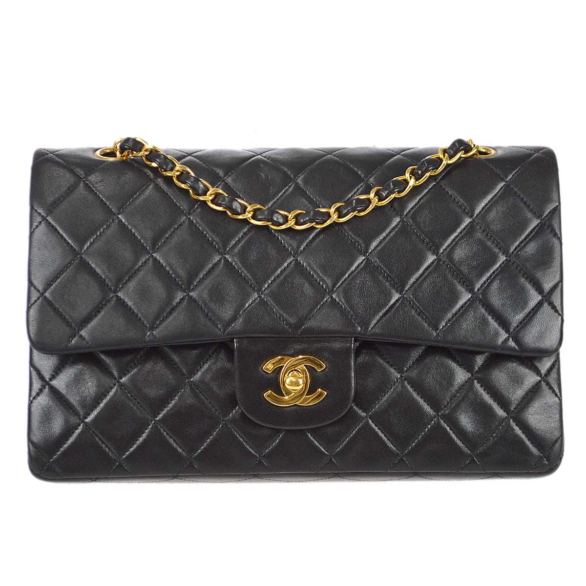 CHANEL Classic Double Flap Medium Shoulder Bag Black Lambskin 78301