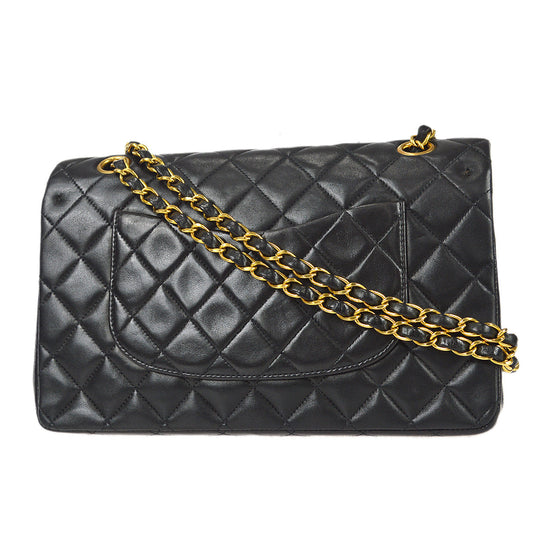 CHANEL Classic Double Flap Medium Shoulder Bag Black Lambskin 78301