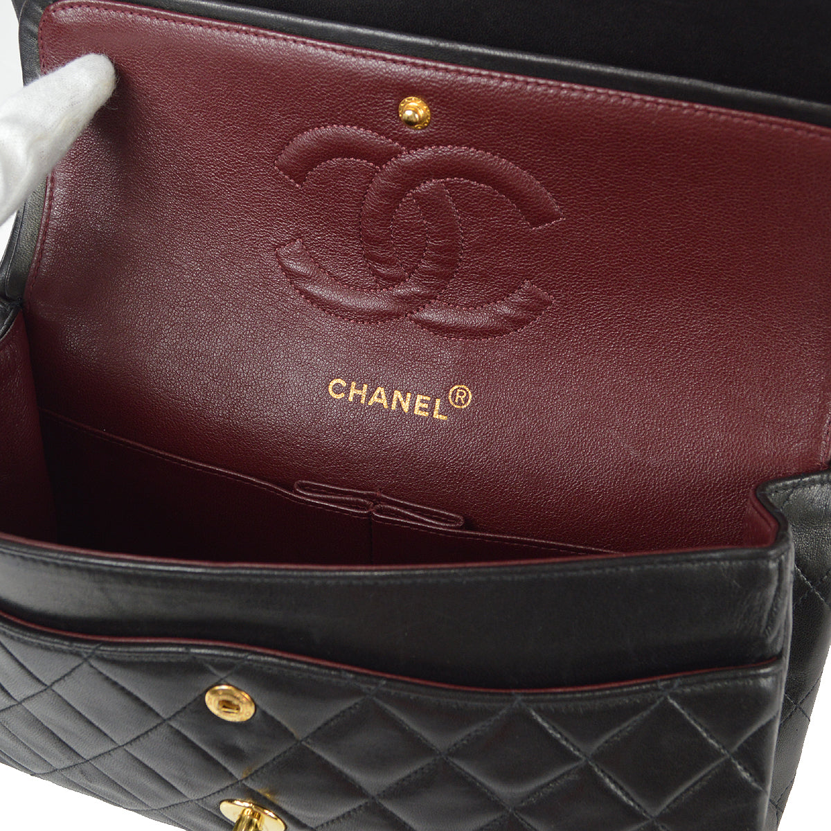 CHANEL Classic Double Flap Medium Shoulder Bag Black Lambskin 78301