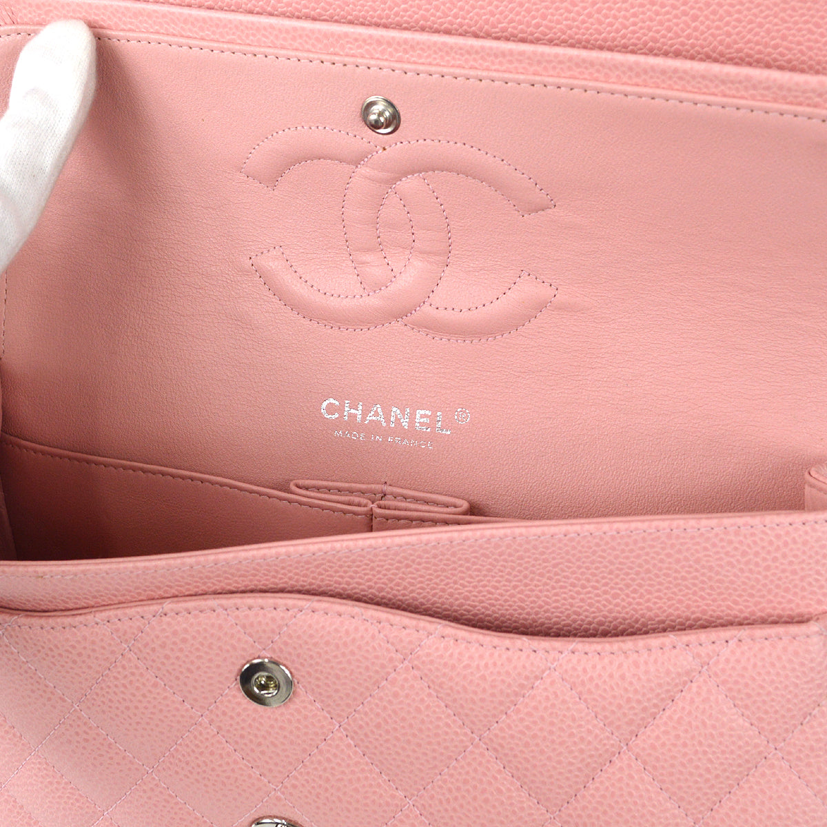 CHANEL Classic Double Flap Medium Shoulder Bag Pink Caviar 78592