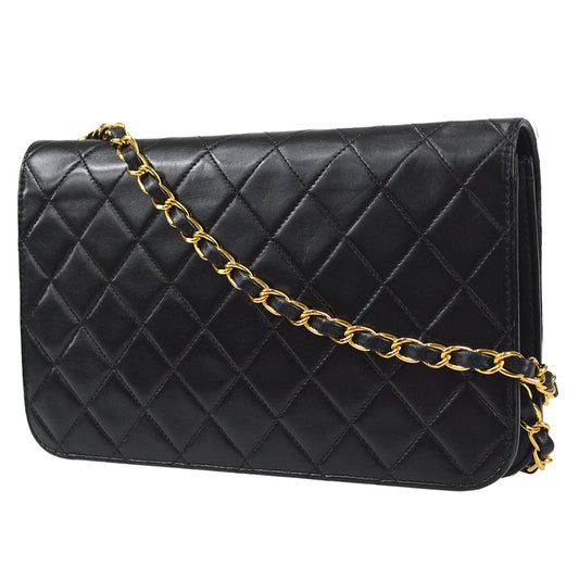 CHANEL Full Flap Chain Shoulder Bag Black Lambskin 88131