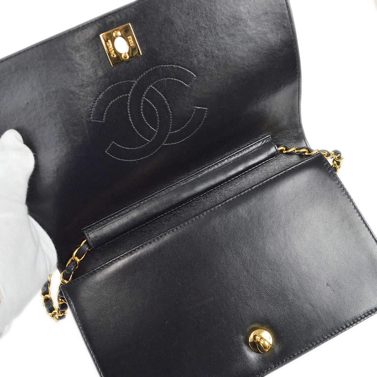 CHANEL Full Flap Chain Shoulder Bag Black Lambskin 88131