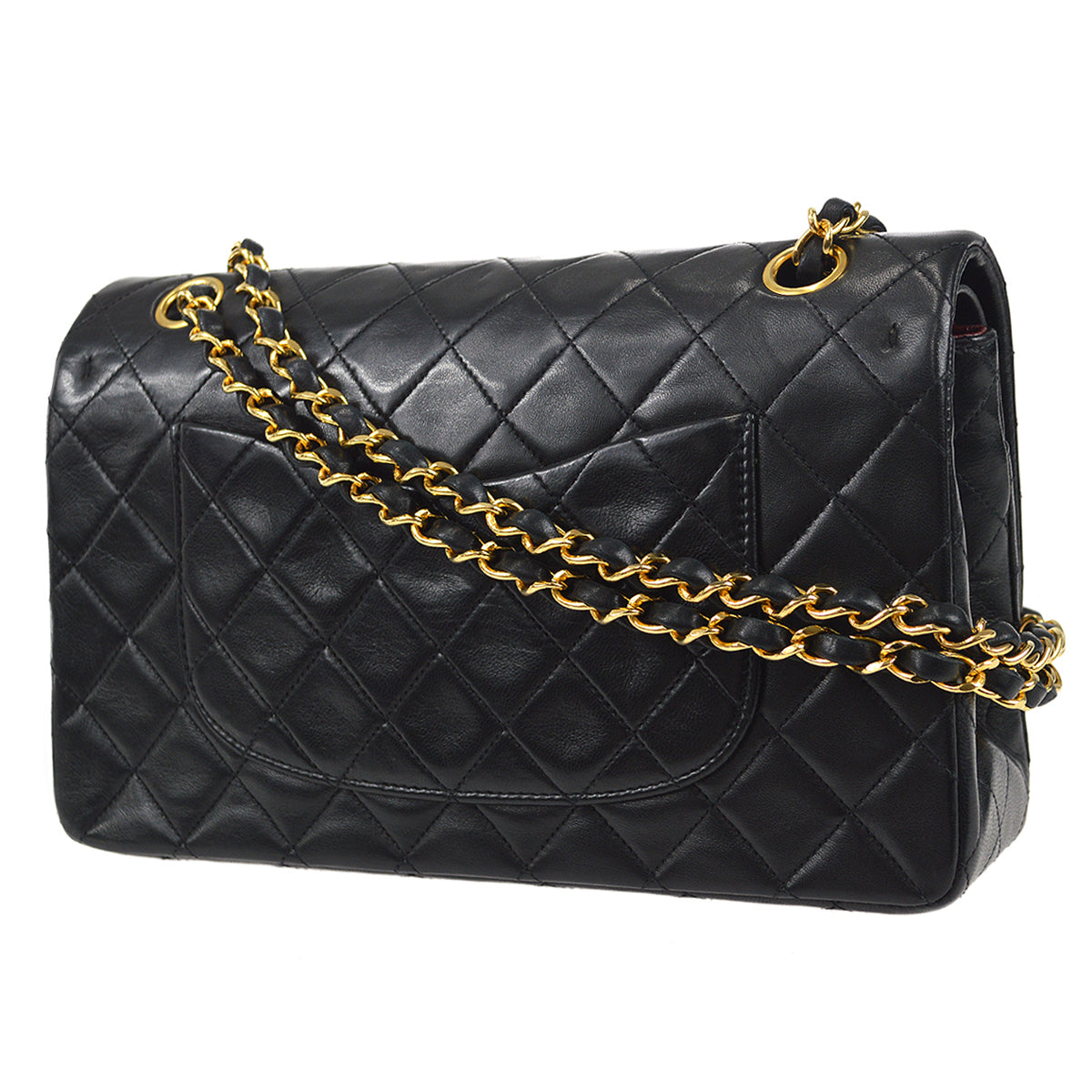 CHANEL Classic Double Flap Medium Shoulder Bag Black Lambskin 88132