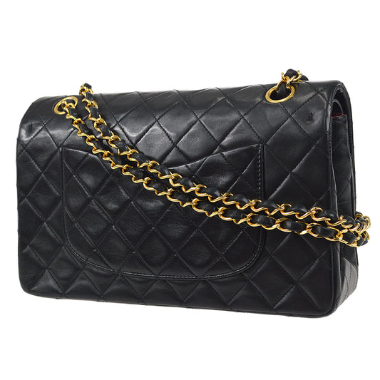 CHANEL Classic Double Flap Medium Shoulder Bag Black Lambskin 88132