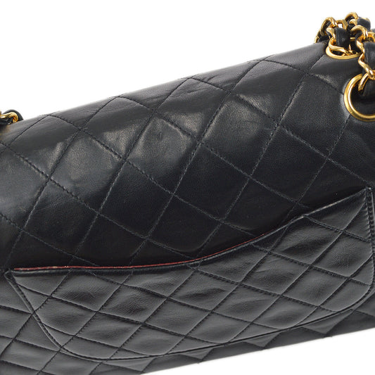 CHANEL Classic Double Flap Medium Shoulder Bag Black Lambskin 88132