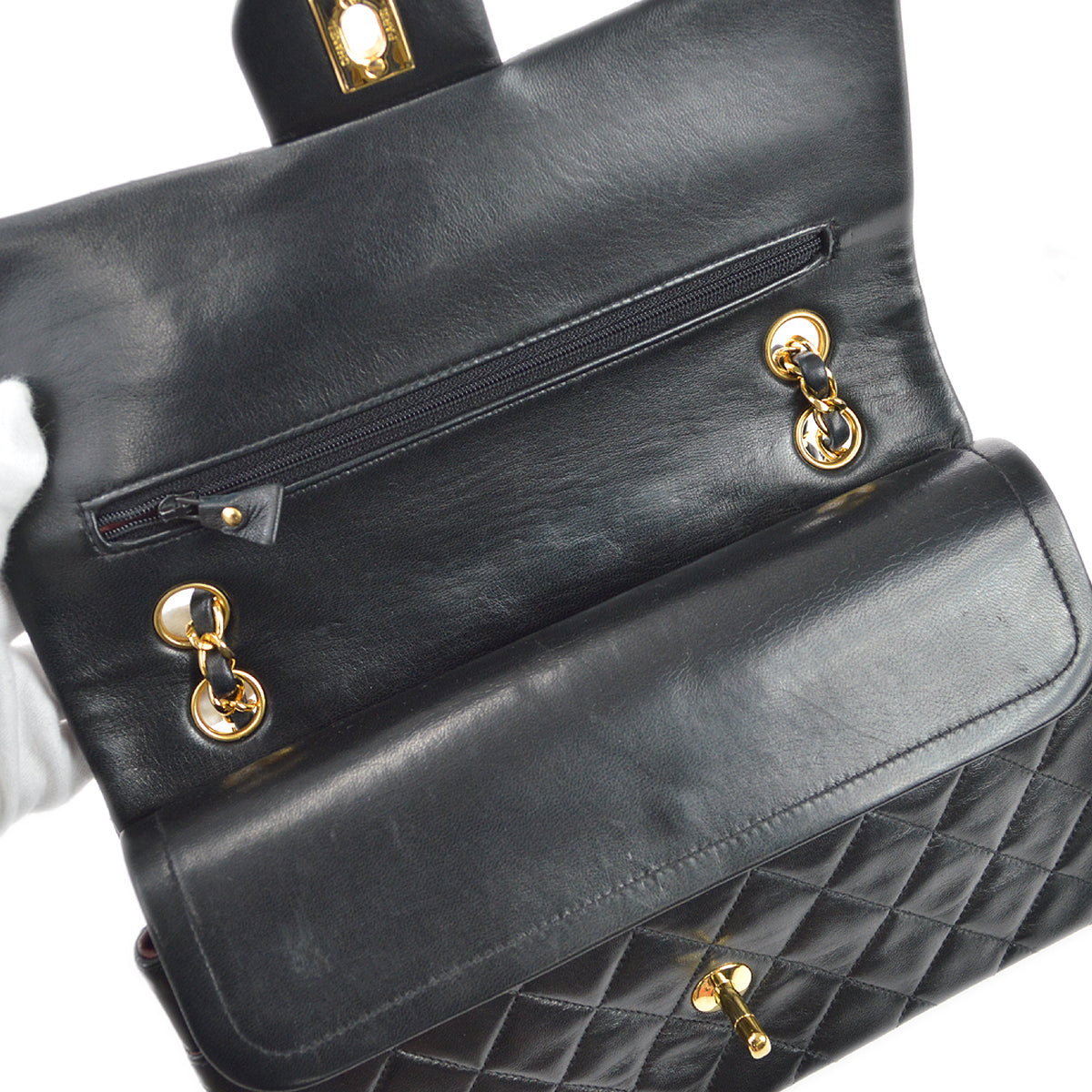 CHANEL Classic Double Flap Medium Shoulder Bag Black Lambskin 88132