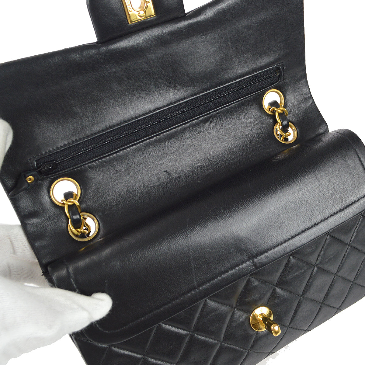 CHANEL Classic Double Flap Small Shoulder Bag Black Lambskin 88133