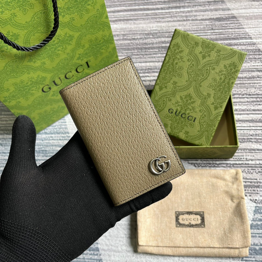 Luxury Gucci GG MARMONT 12 LONG WALLET IN MOCHA BROWN CALFSKIN