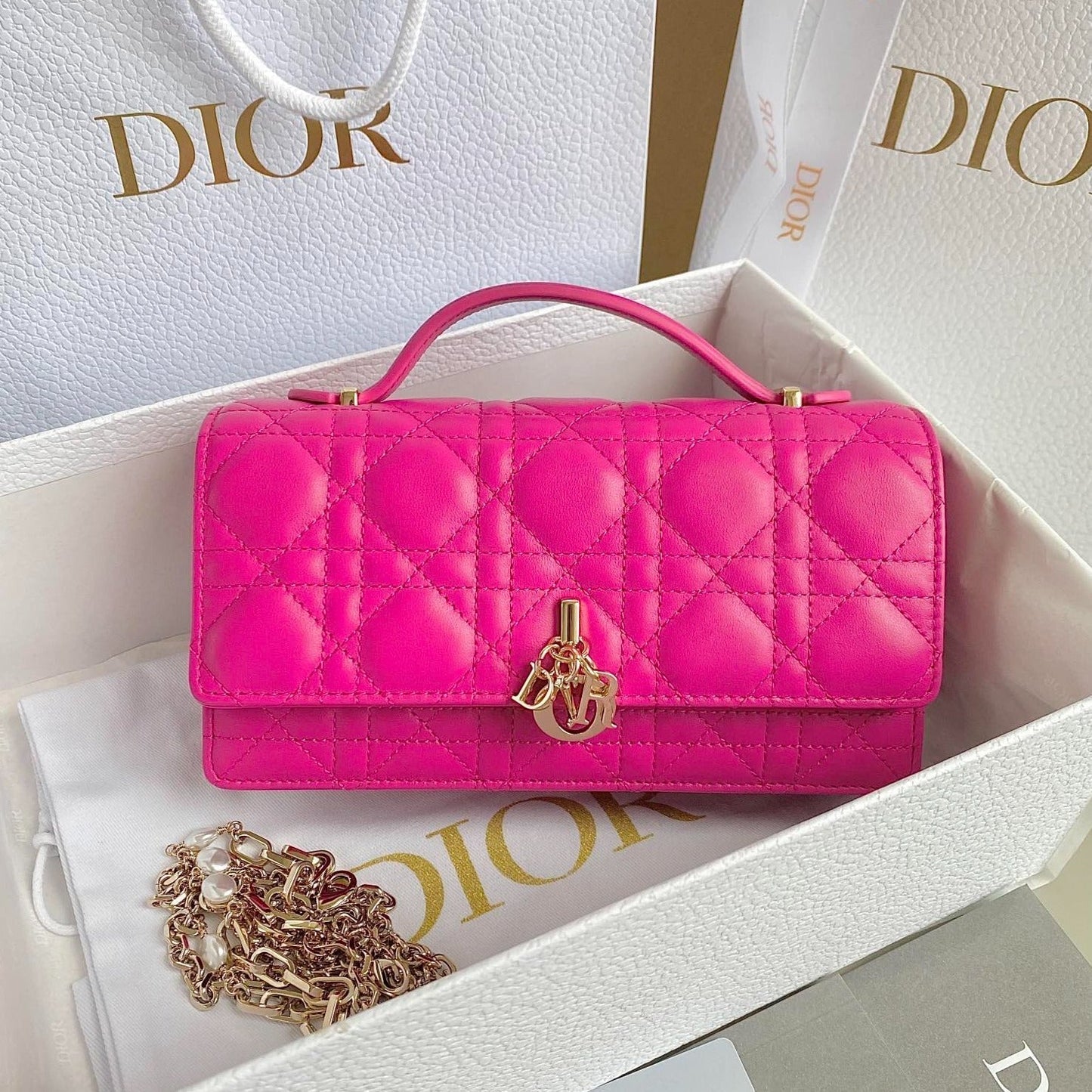 Luxury DiorMICRO LADY 12 BAG IN HOT PINK LAMBSKIN