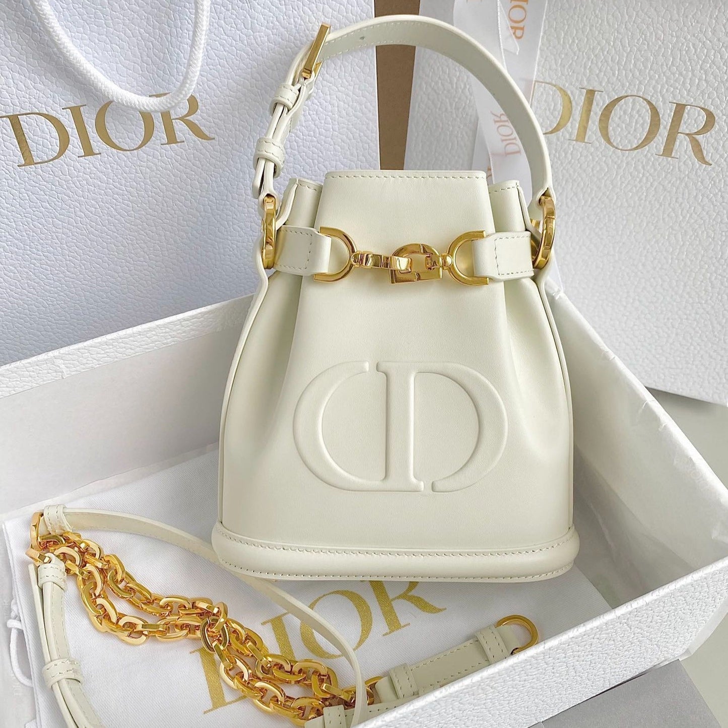 Luxury DiorSMALL C'EST 18 IN WHITE CD-EMBOSSED CALFSKIN