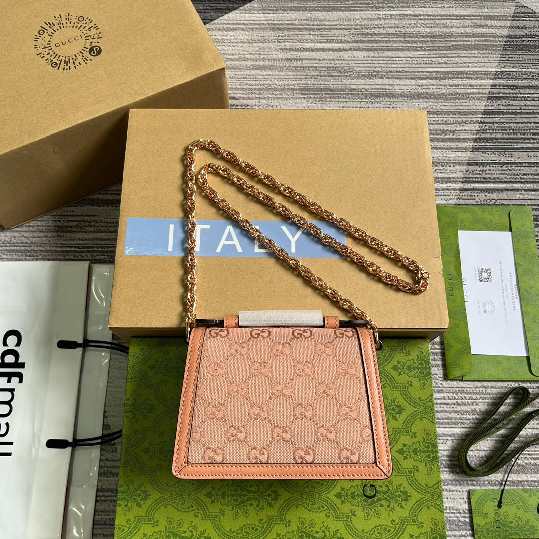 Luxury Gucci GG OPHIDIA MINI 17 HANDBAG IN LIGHT PINK CANVAS