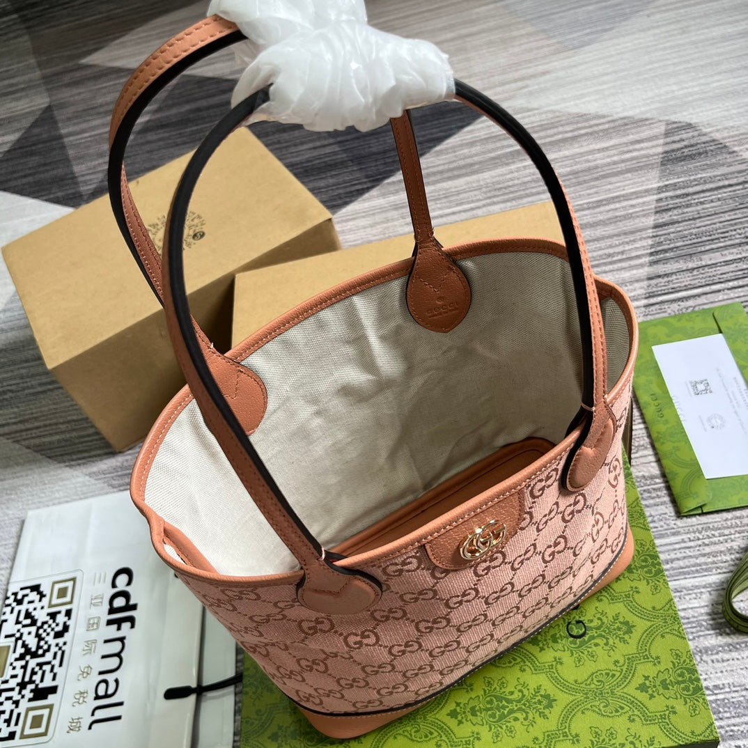 Luxury Gucci GG OPHIDIA SMALL 25 TOTE BAG IN LIGHT PINK CANVAS