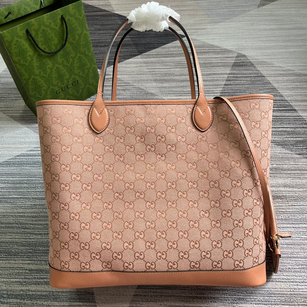 Luxury Gucci GG OPHIDIA LARGE 40 TOTE BAG IN LIGHT PINK CANVAS