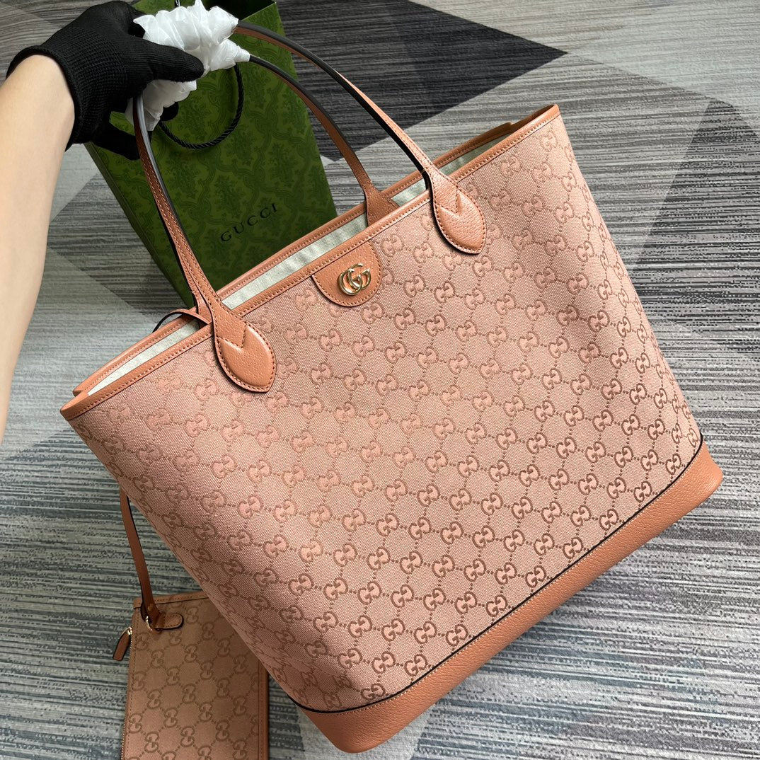Luxury Gucci GG OPHIDIA LARGE 40 TOTE BAG IN LIGHT PINK CANVAS