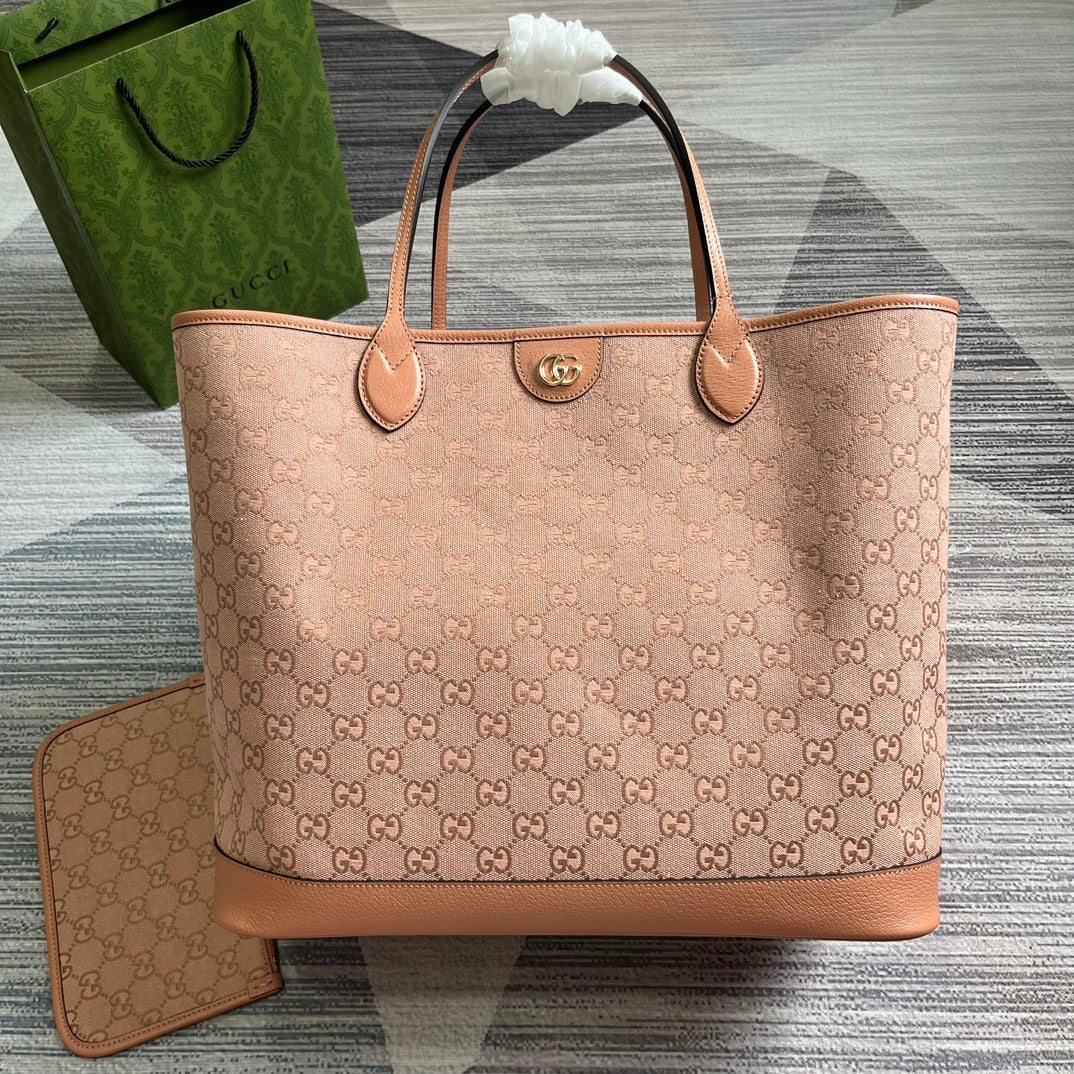 Luxury Gucci GG OPHIDIA LARGE 40 TOTE BAG IN LIGHT PINK CANVAS