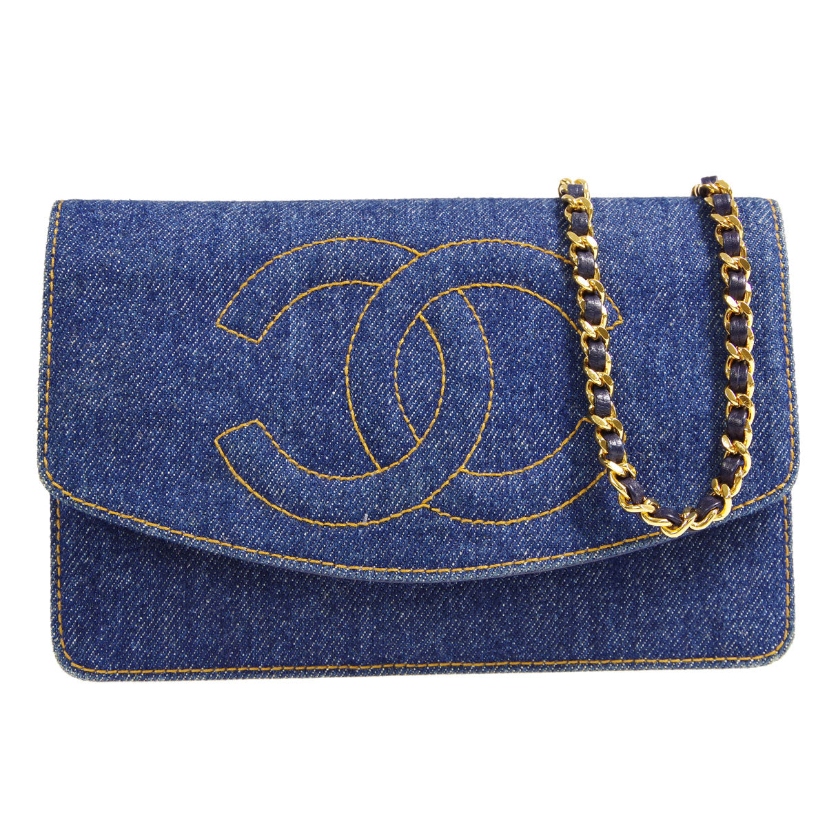 Luxury Chanel WOC Chain Shoulder Wallet Bag Indigo Denim 68157