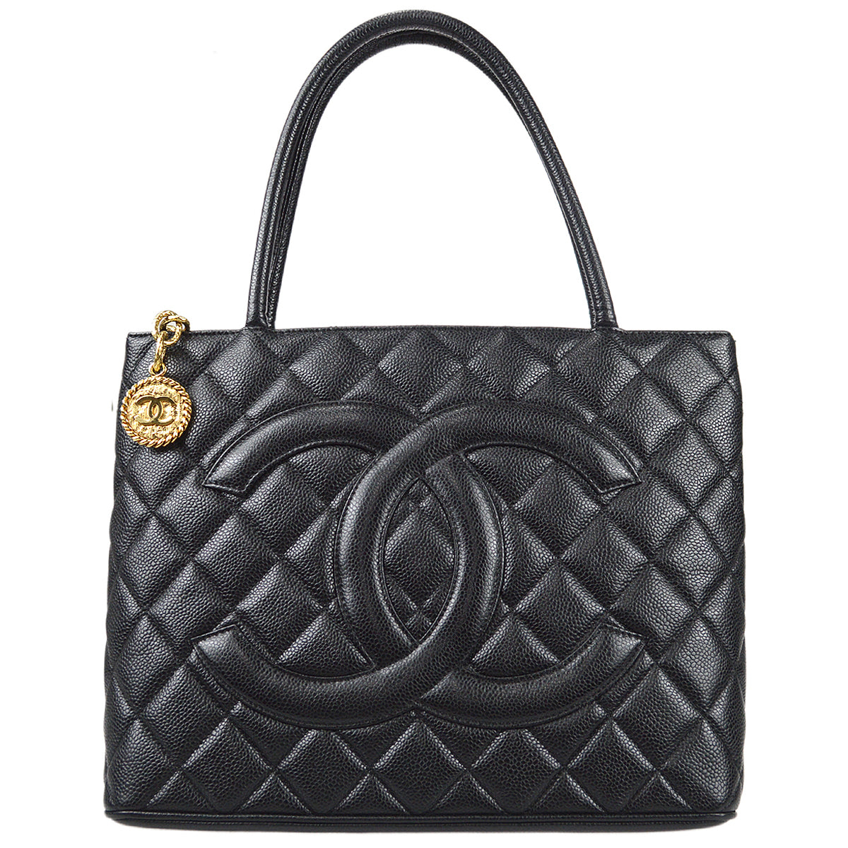 Luxury Chanel Medallion Quilted Tote Handbag Black Caviar 78500