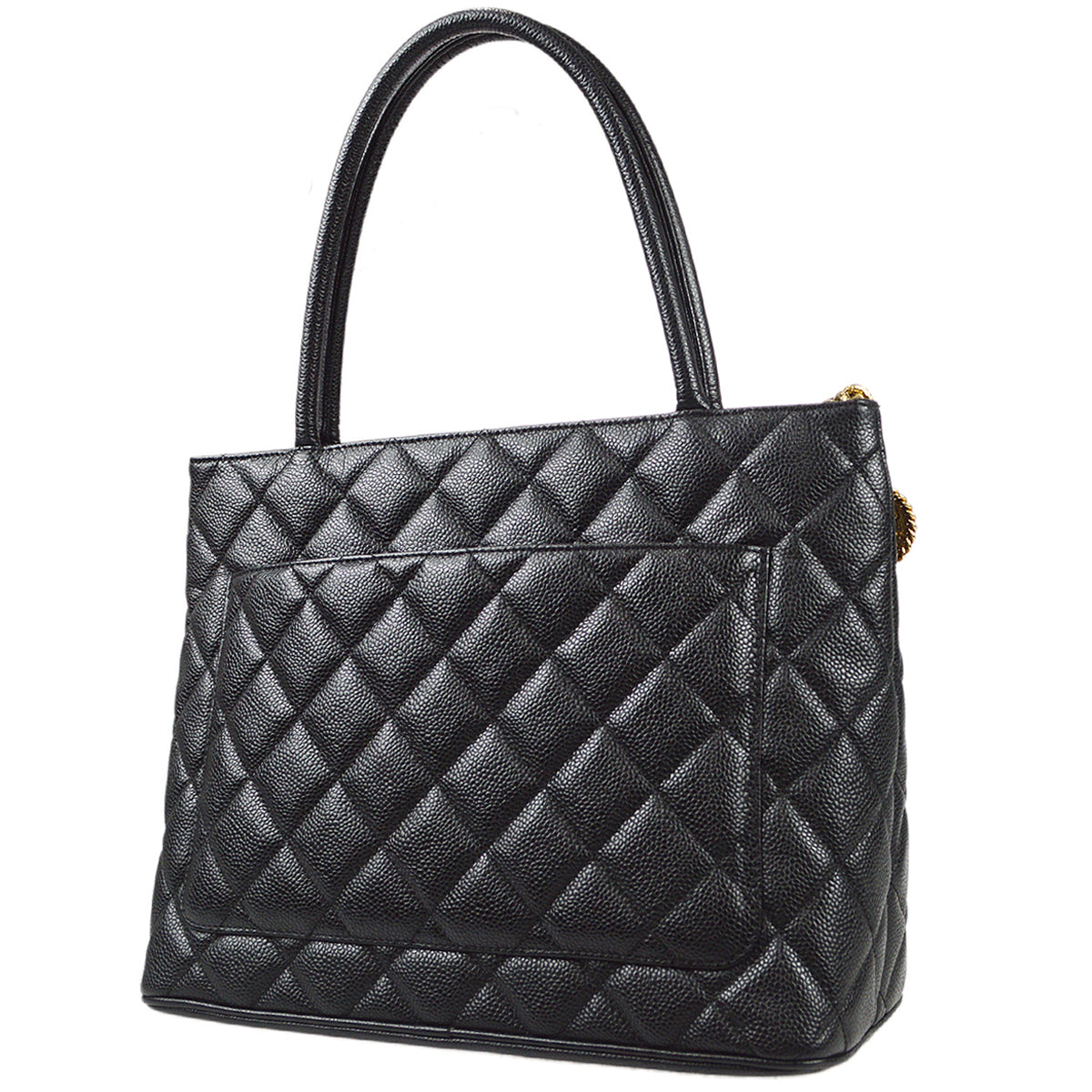 Luxury Chanel Medallion Quilted Tote Handbag Black Caviar 78500
